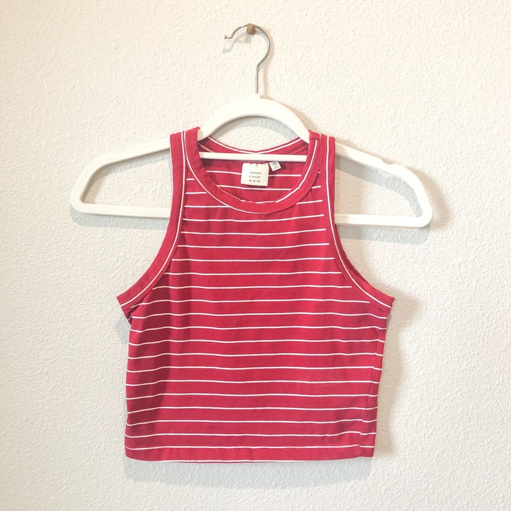 Red Striped Sleeveless Halter Crop Top